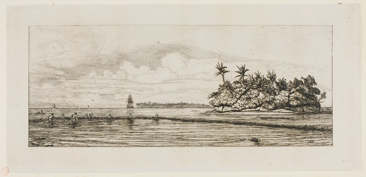 Oceania: Pesca, Perto de Ilhas com Palmeiras no Grupo Uea ou Wallis, 1845 de Charles Meryon