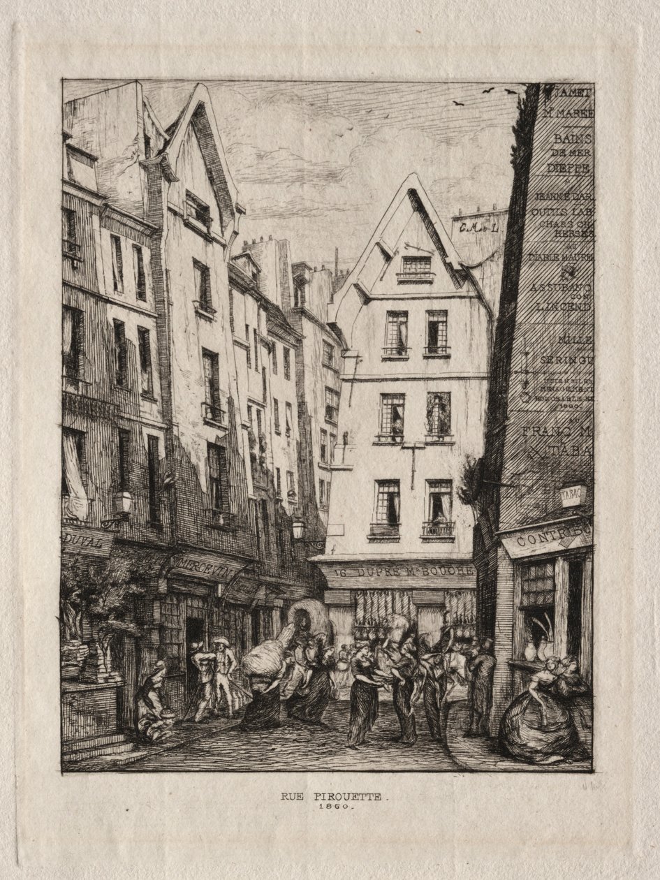 Rua Pirueta, perto dos Mercados, Paris, 1860. de Charles Meryon