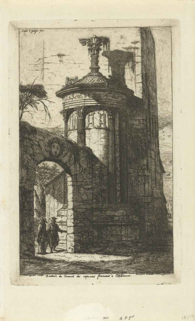 Portão na entrada do Mosteiro dos Capuchinhos Franceses em Atenas Entrée du convento des Capucins Francais a Athenes (título no objeto) de Charles Meryon