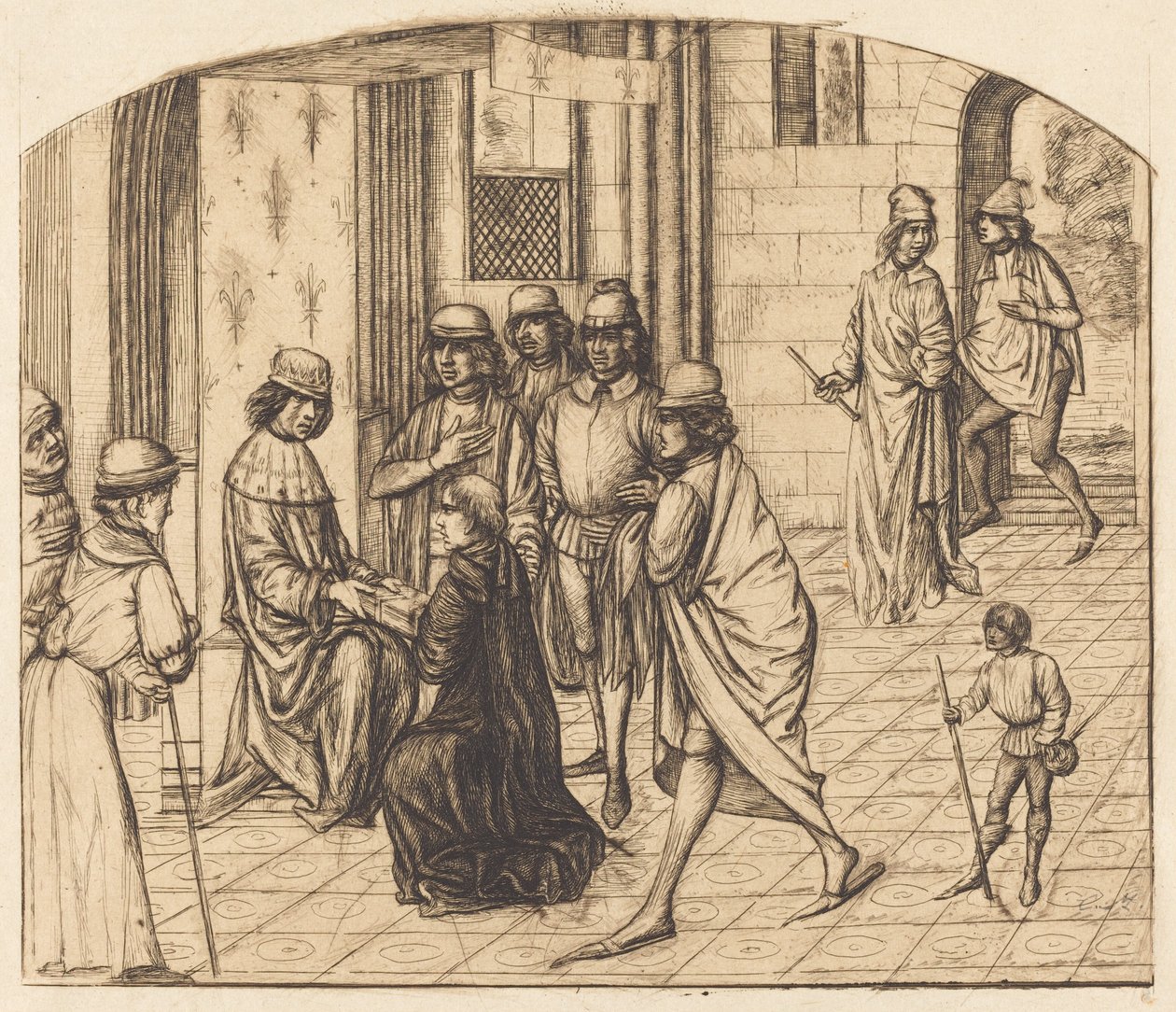 Présentation du Valère Maxime au Rois Louis XI (O impressor Valerius Maximus sendo apresentado ao rei Luís XI) de Charles Meryon
