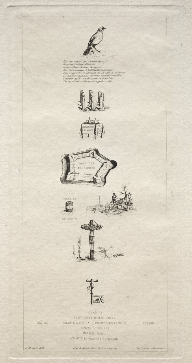 Rebus: Beranger não era realmente forte, porque ele nunca teve a chave para os campos, 1863. de Charles Meryon