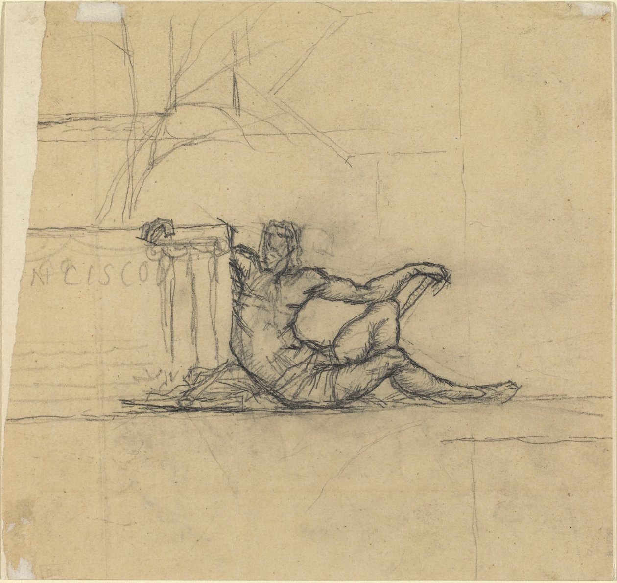 Figura masculina sentada para "San Francisco" de Charles Meryon
