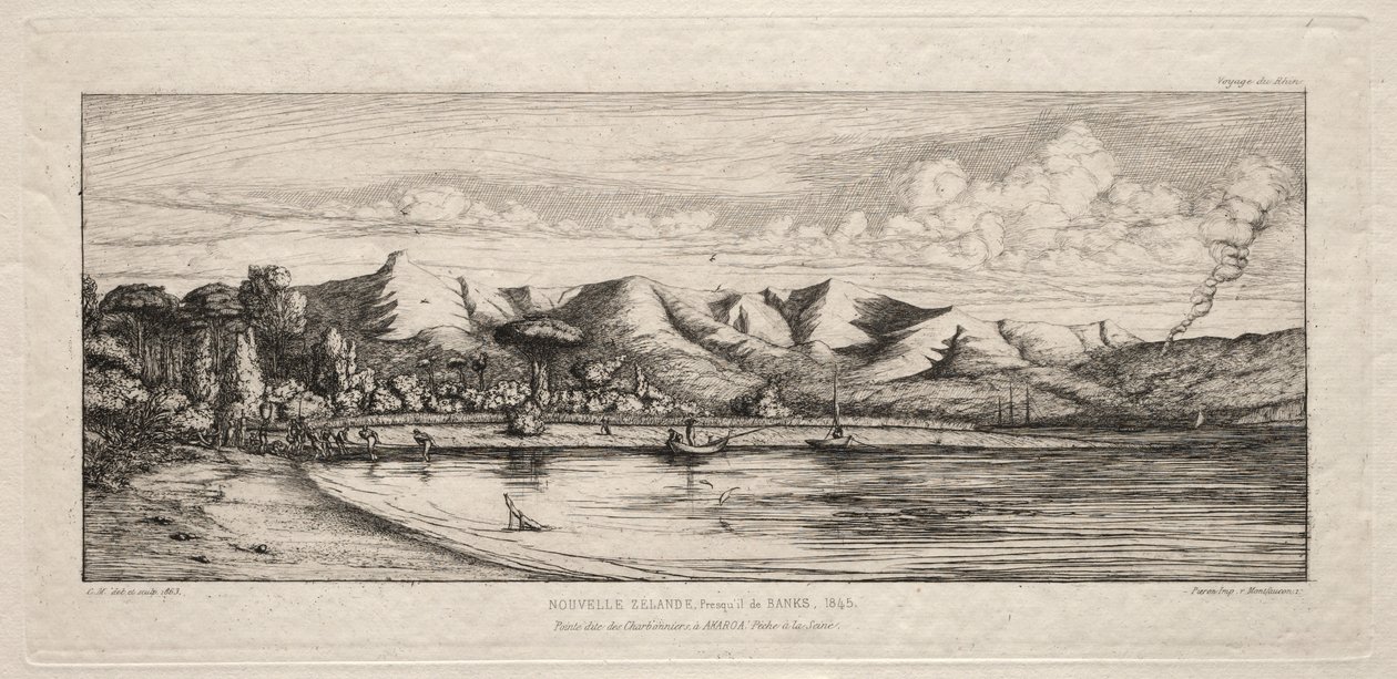 Seine que pesca fora do ponto dos queimadores de carvão vegetal, Akaroa, península dos bancos, 1845, 1863. de Charles Meryon