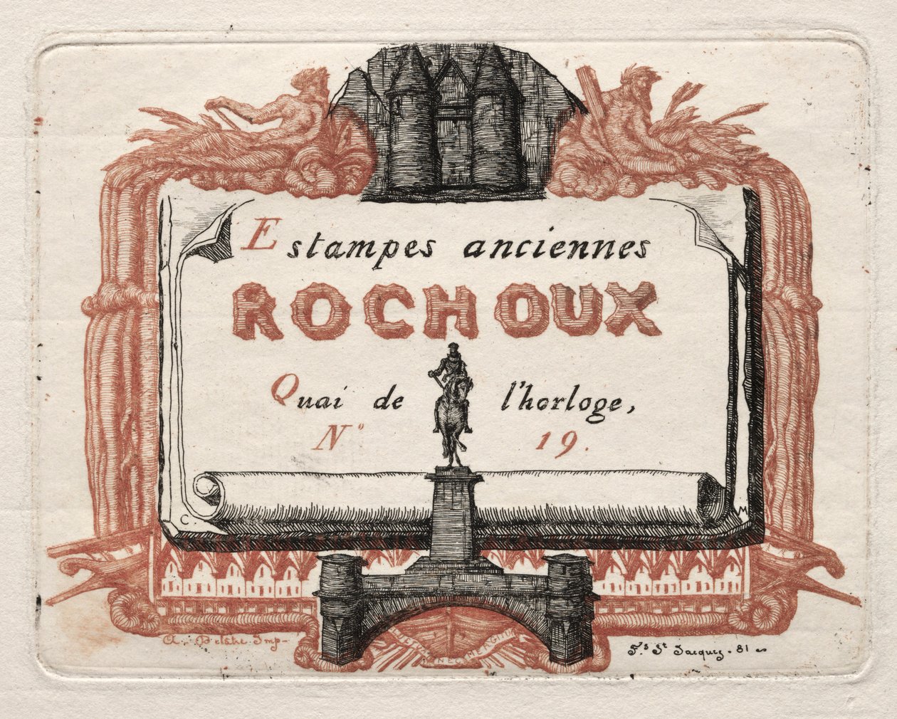 O Cartão de Endereço de Rochoux, um Revendedor, c. 1856 de Charles Meryon