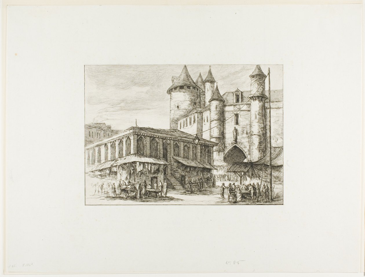 O Grand Châtelet, Paris, c. 1780, após um desenho anterior de Charles Meryon