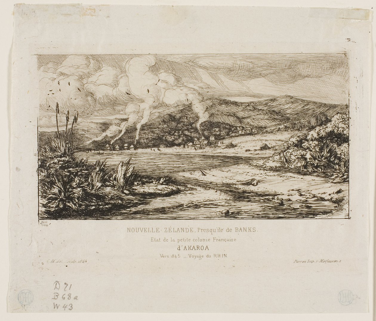 A pequena colônia francesa em Akaroa, 1845 de Charles Meryon