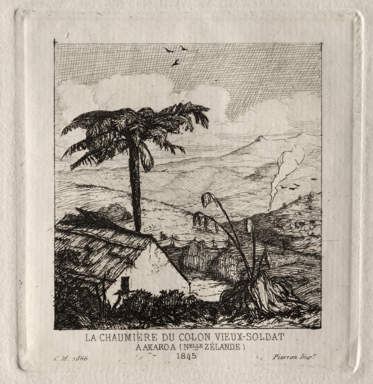 Cabana do colono do velho soldado em Akaroa, 1845 de Charles Meryon