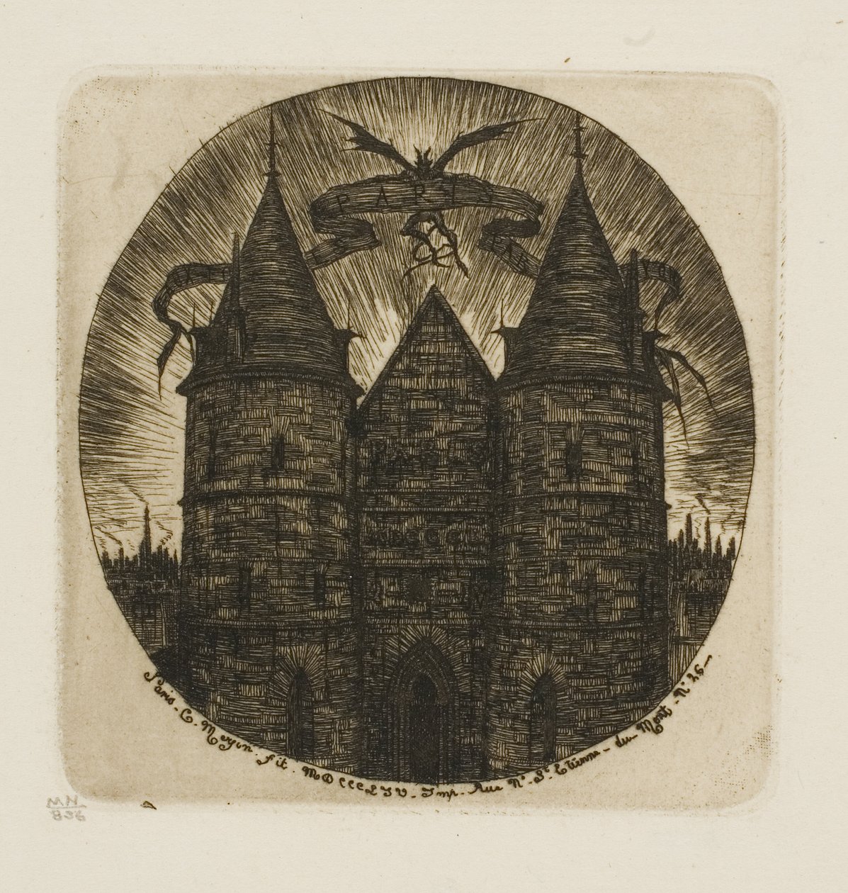 O antigo portão do Palácio da Justiça, Paris de Charles Meryon
