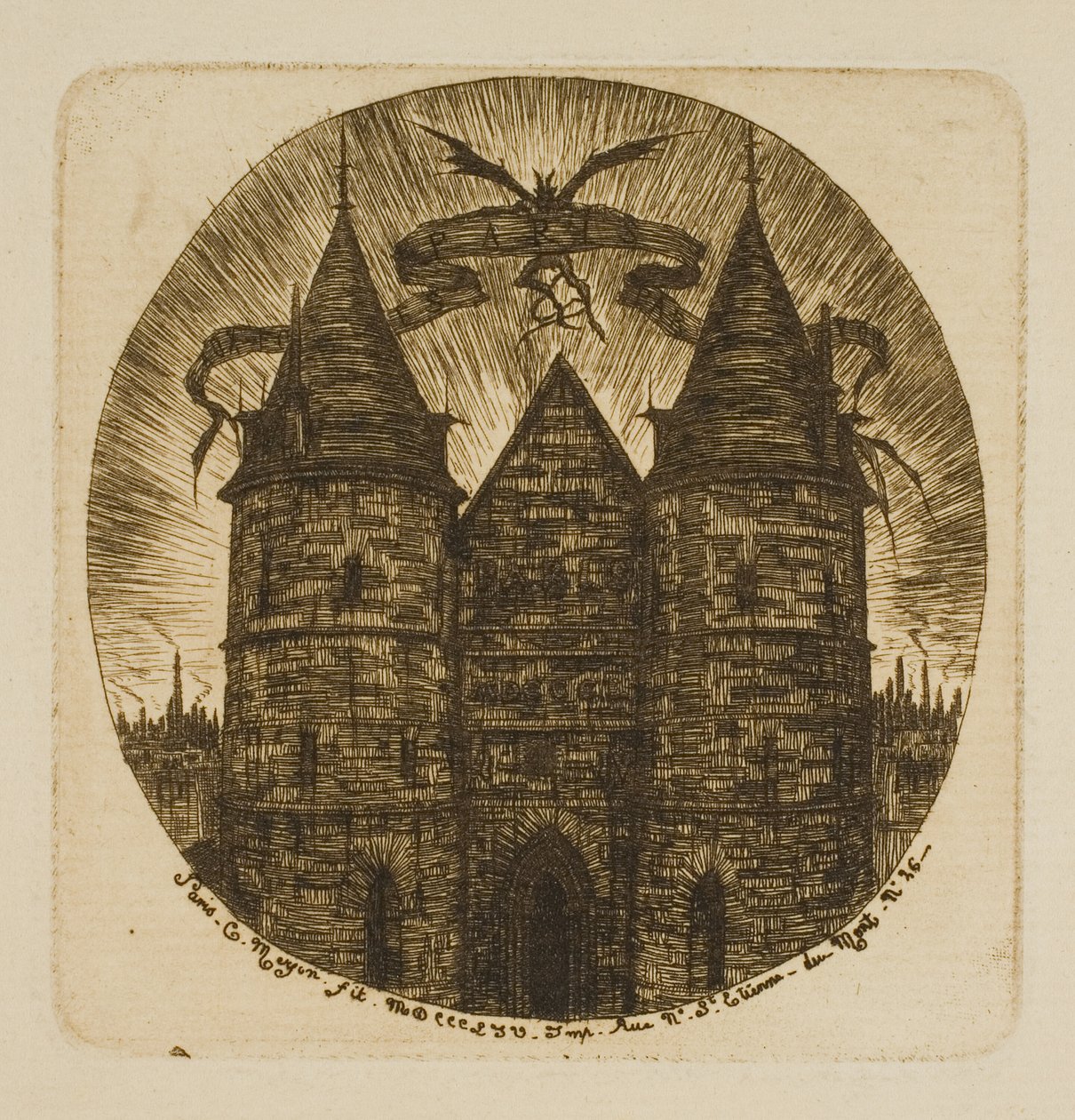 O antigo portão do Palais de Justice, Paris de Charles Meryon