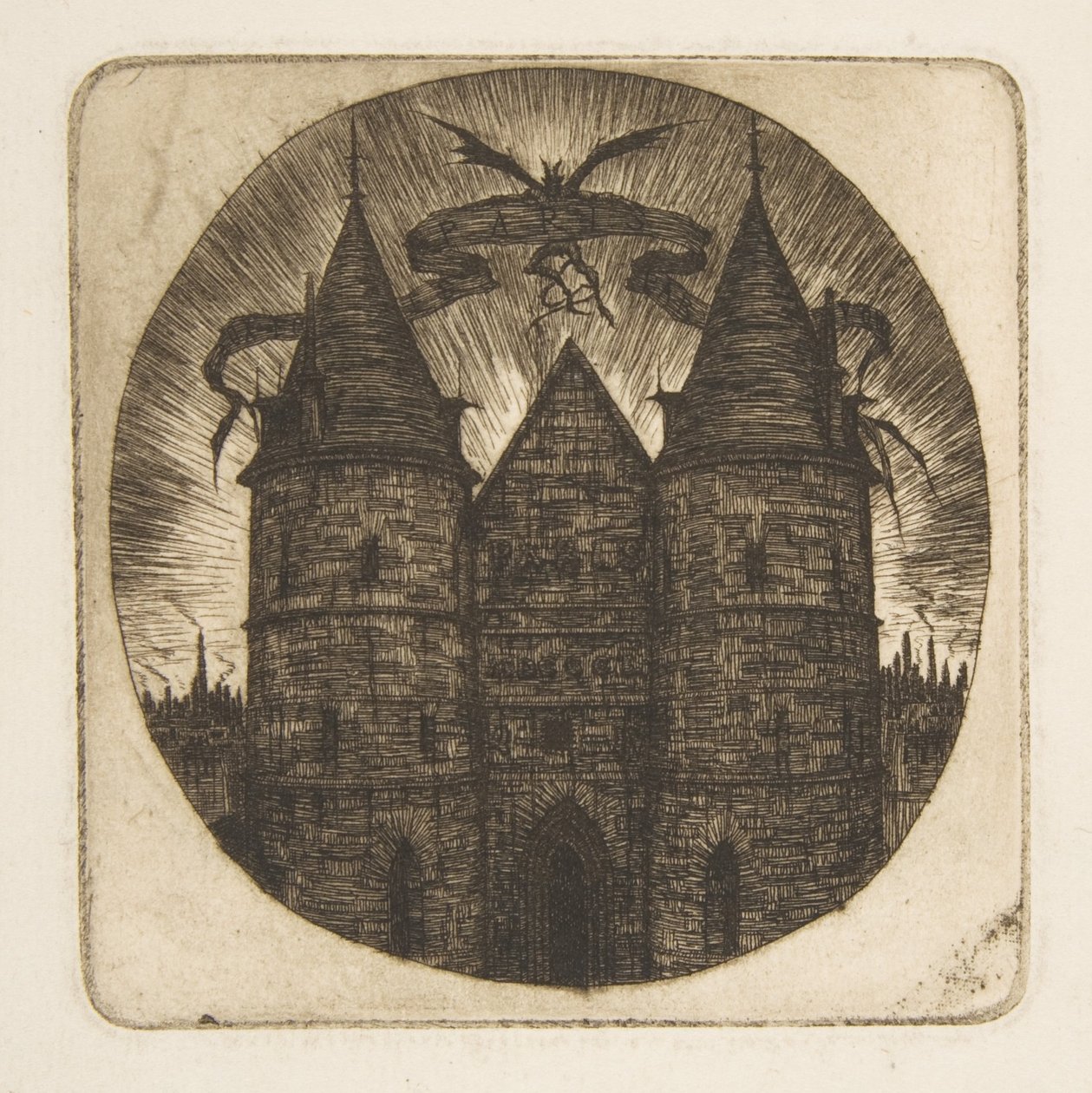 O Antigo Portão do Palácio da Justiça, em Paris, frontispício de «Gravuras de Paris» de Charles Meryon
