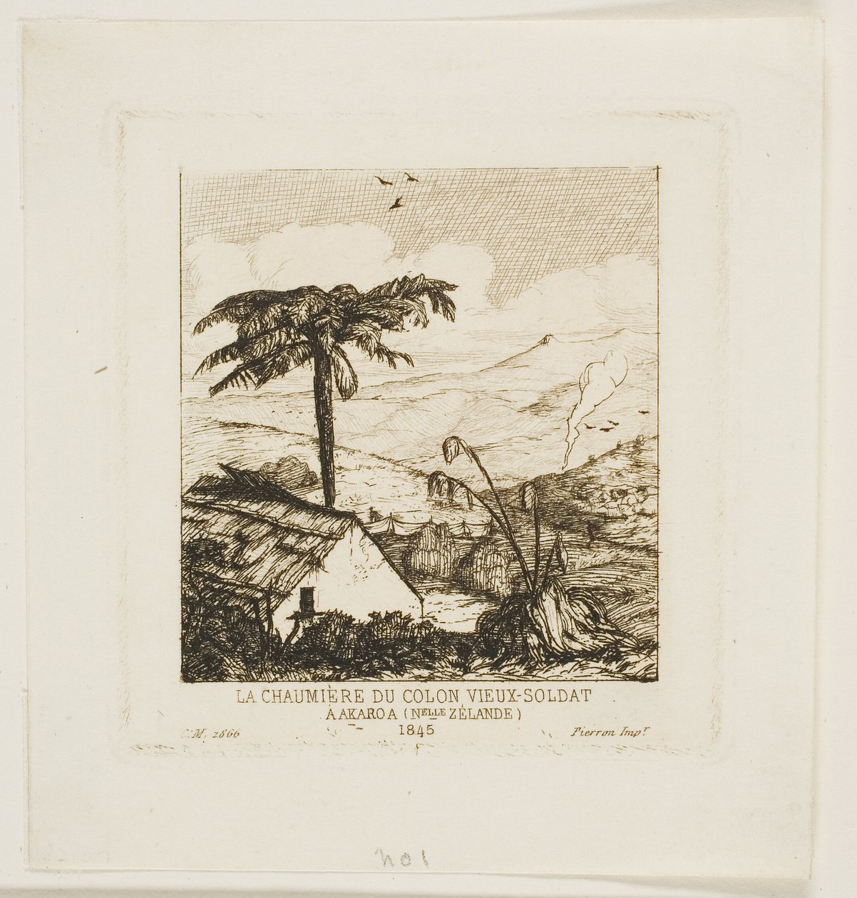A casa de palha do velho soldado, Akaroa, 1845 de Charles Meryon