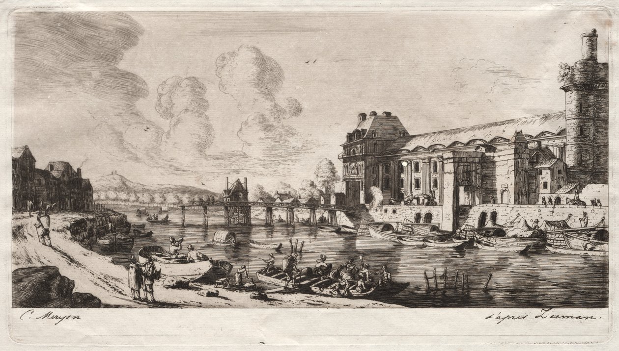 O Pavillon de Mademoiselle e parte do Louvre de Charles Meryon