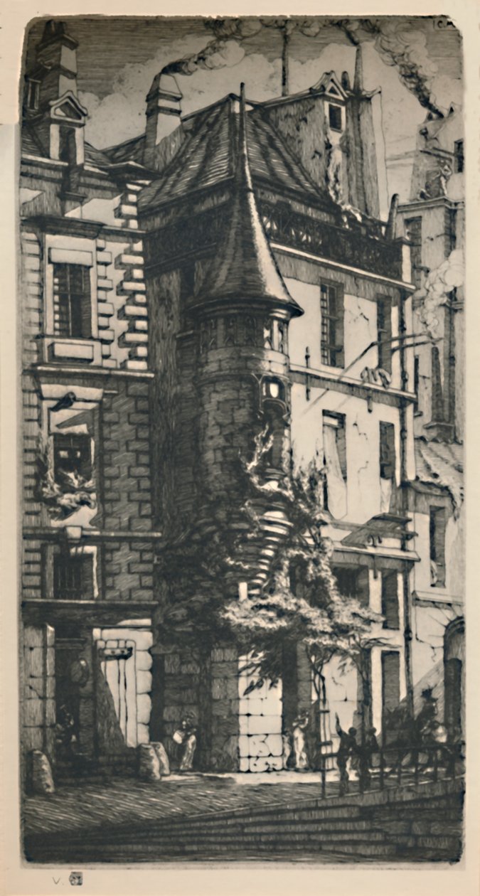 Tourelle De La Rue De La Tixeranderie 2º Estado, 9 34 x 5 316 Polegadas, 1852, 1927 de Charles Meryon