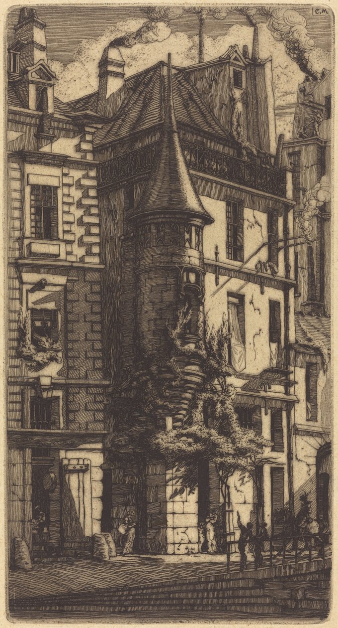 Torreta na Rue de la Tixéranderie, Paris (Casa com Torreta, Rua dos Tecelões, Paris) de Charles Meryon