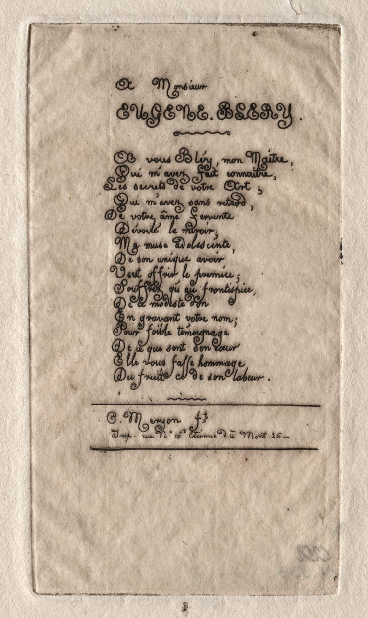 Versos para Eugene Bléry de Charles Meryon