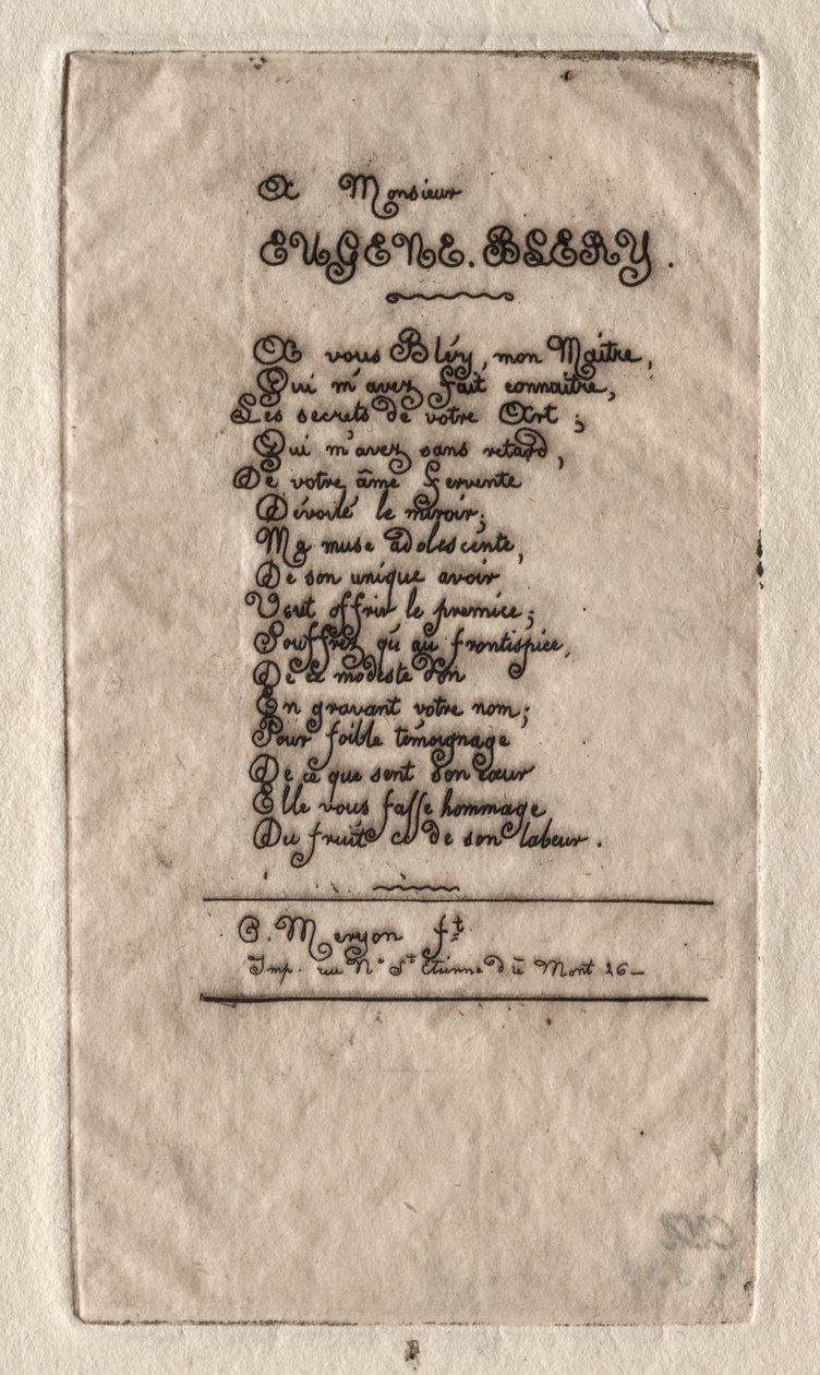 Versos a Eugène Bléry, 1854. de Charles Meryon