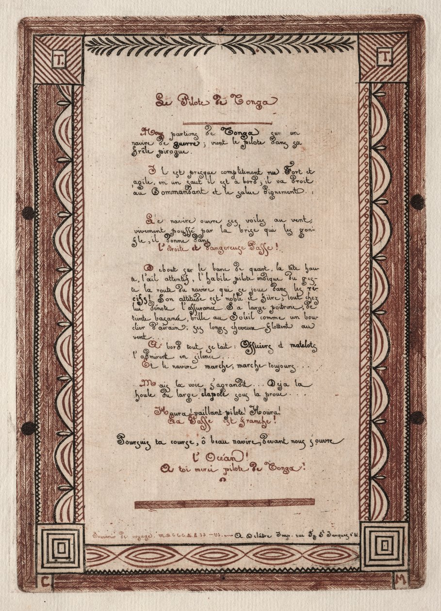 Versos para o Piloto de Tonga de Charles Meryon