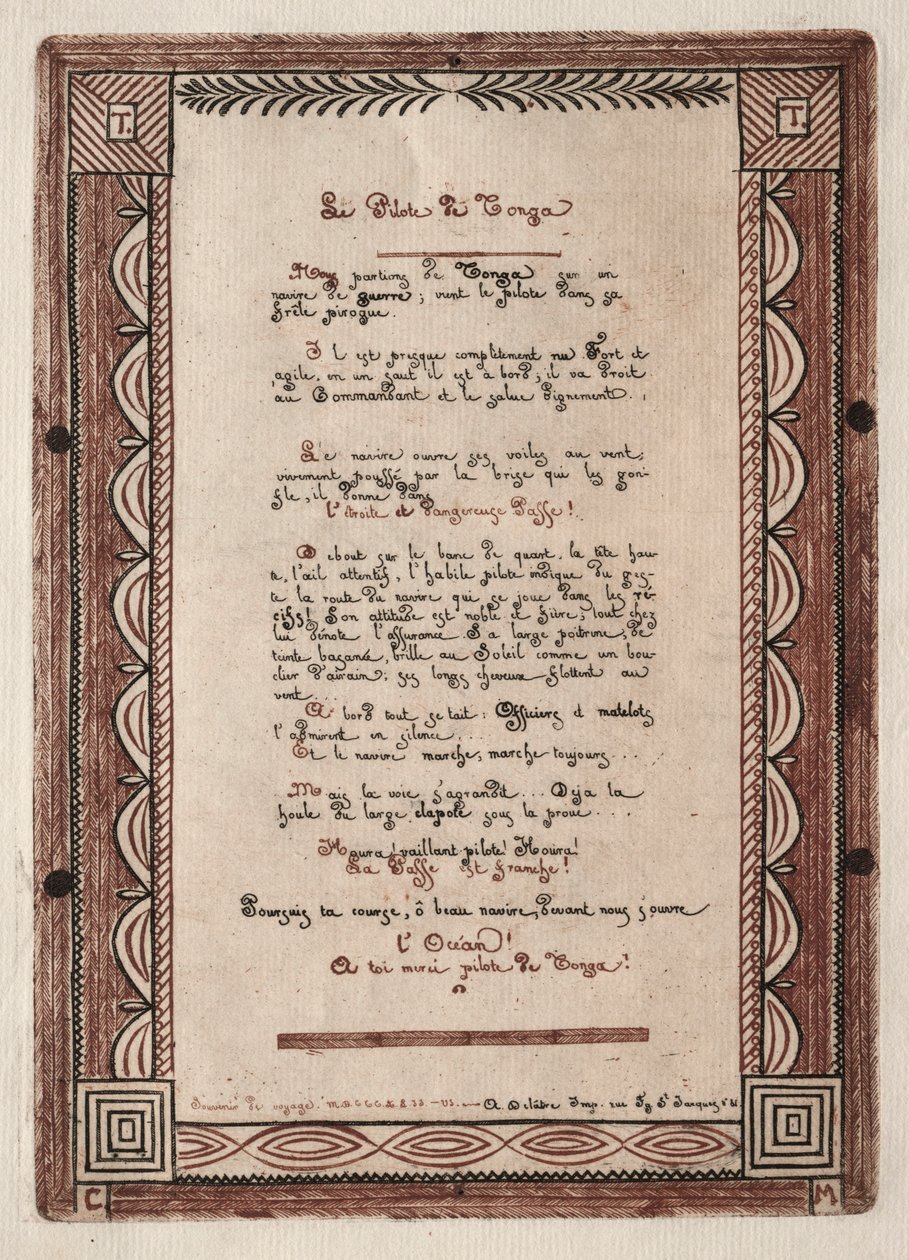 Versos ao piloto de Tonga, 1856. de Charles Meryon