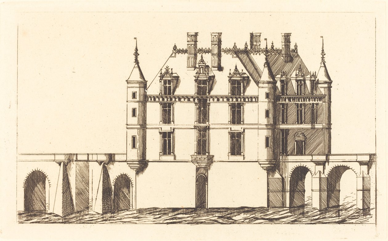 Chateau de Chenonceau, 1re planche (The Chateau of Chenonceau, 1st plate) de Charles Meryon after Jacques Androuet Ducerceau I