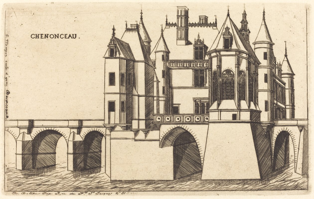 Chateau de Chenonceau, 2ª placa (O Chateau de Chenonceau, 2ª placa) de Charles Meryon after Jacques Androuet Ducerceau I