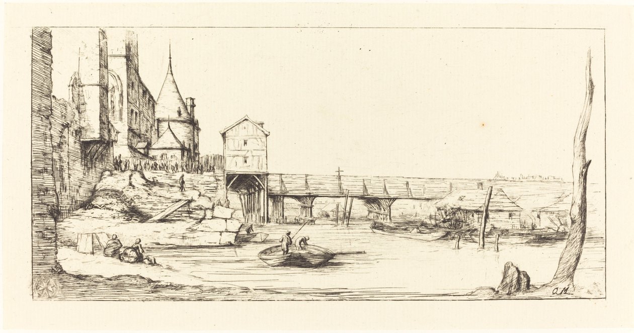 Passarela que substitui temporariamente o Pont-au-Change, Paris, após o incêndio de 1621 de Charles Meryon after Stefano Della Bella