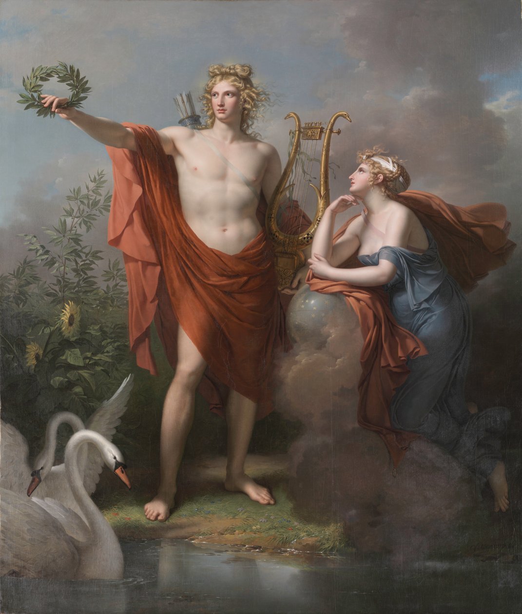 Apolo, Deus da Luz, Eloquência, Poesia e Belas Artes com Urania, Musa da Astronomia de Charles Meynier