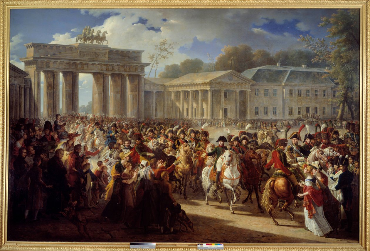 Entrada de Napoleão I em Berlim, conduzindo a sua guarda através da Porta de Brandeburgo (1806) de Charles Meynier