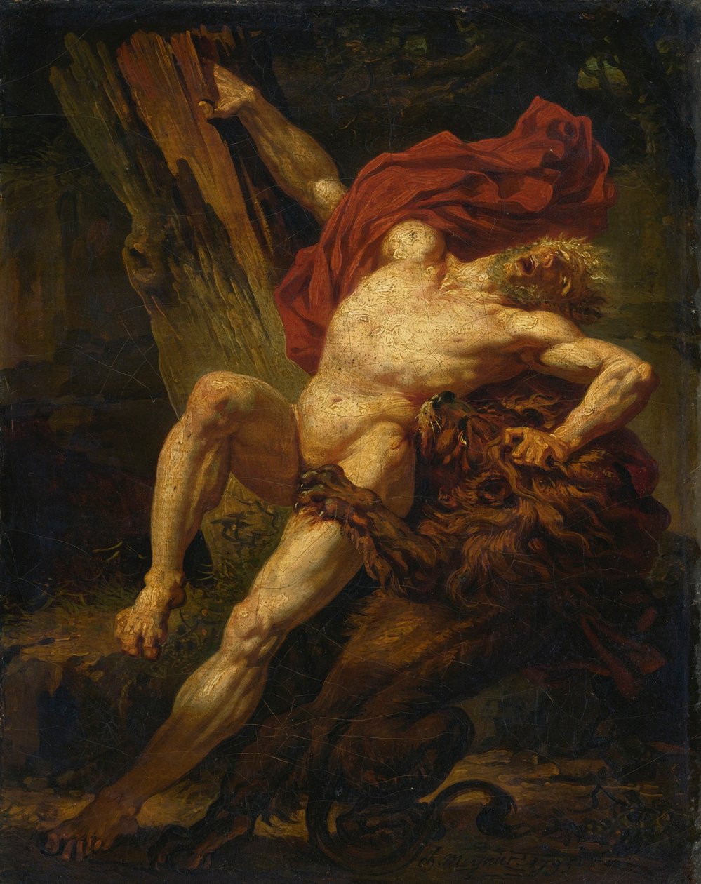 Milo de Croton atacado por um leão de Charles Meynier
