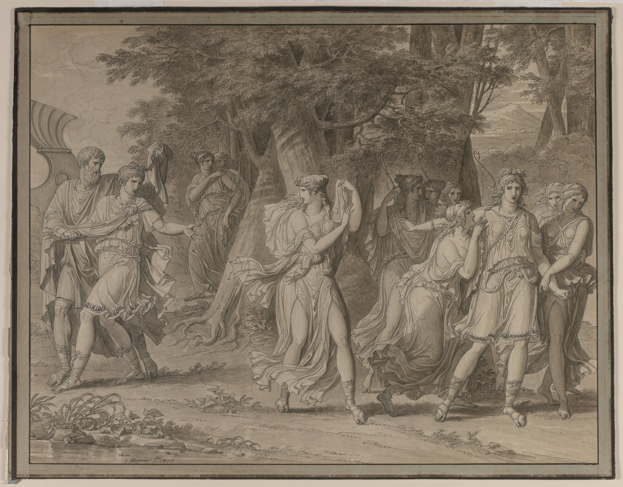 Telêmaco, Instado pelo Mentor, Saindo da Ilha de Calypso, 1800. de Charles Meynier