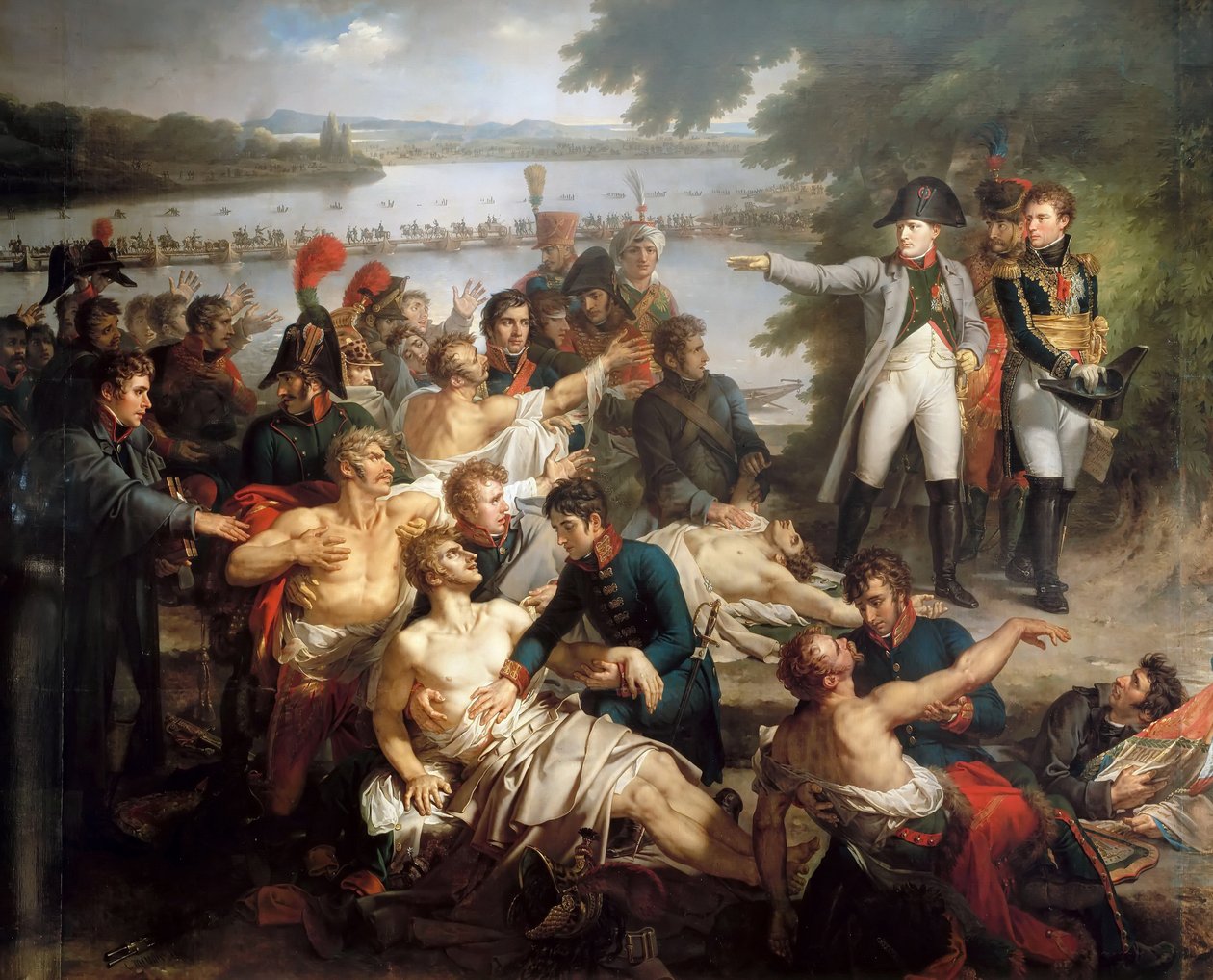O retorno de Napoleão à ilha de Lobau após a batalha de Essling, 23 de maio de 1809 de Charles Meynier