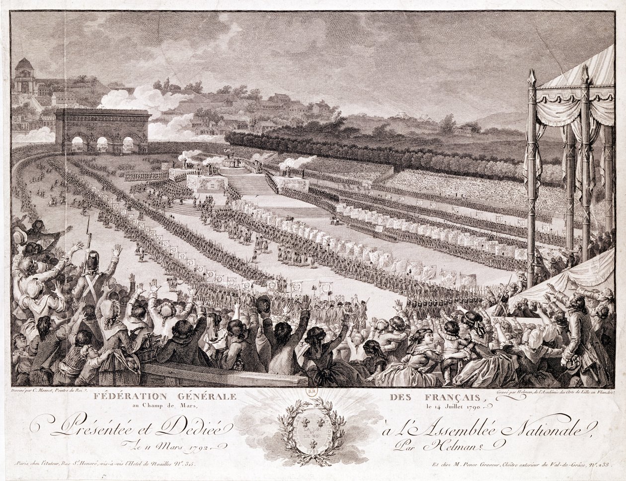 Festival da Federação, 14 de julho de 1790, no Champ de Mars, final do século XVIII, gravado por Isidore Stanislas Helman (1743-1809) de Charles Monnet