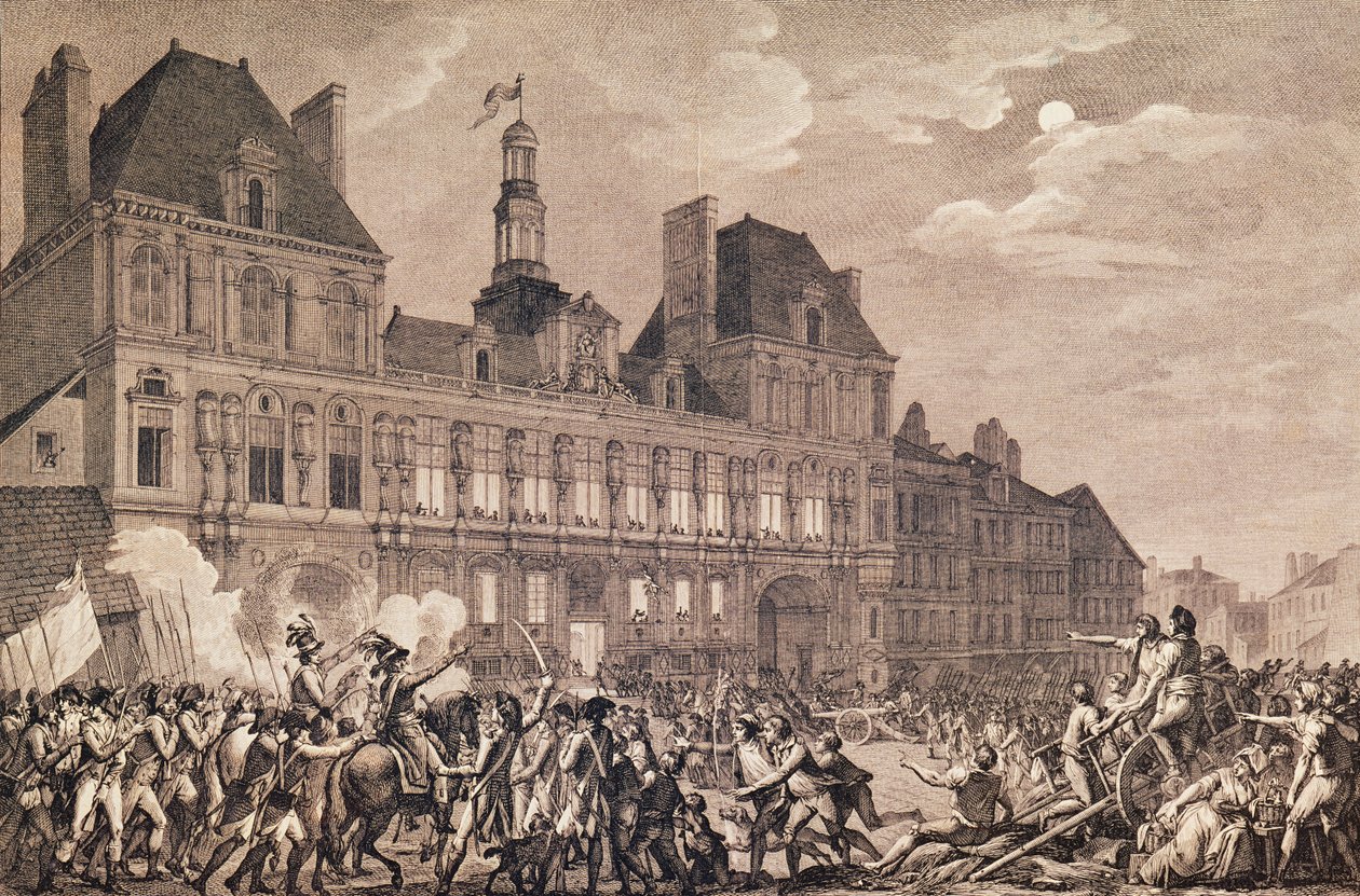 Robespierre, Saint-Just, Couthon e Hanriot tomando refúgio no Hotel-de-Ville em Paris, 9 Thermidor Year II (27 de julho de 1794) 1800 de Charles Monnet