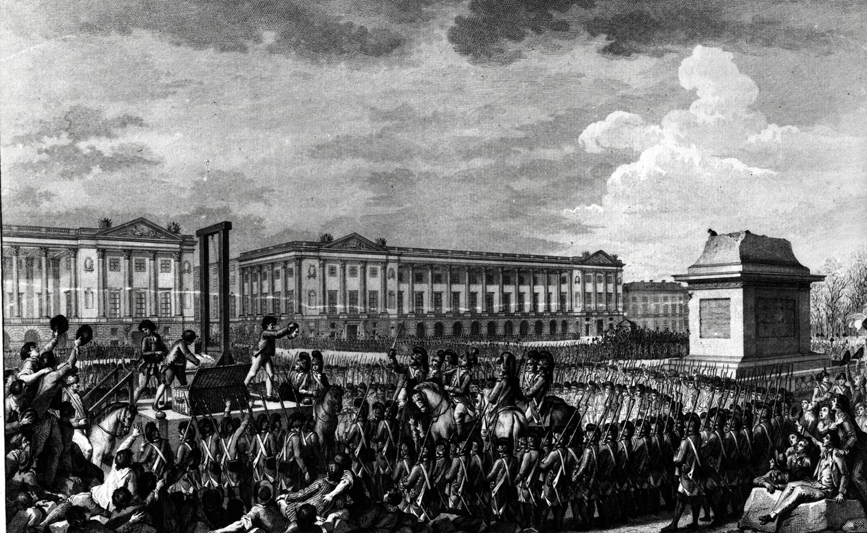 O dia de 21 de janeiro de 1793: A morte de Luís XVI (1754-93) na Praça da Revolução, gravada por Isidore Stanislas Helman (1743-1809) 1793 de Charles Monnet