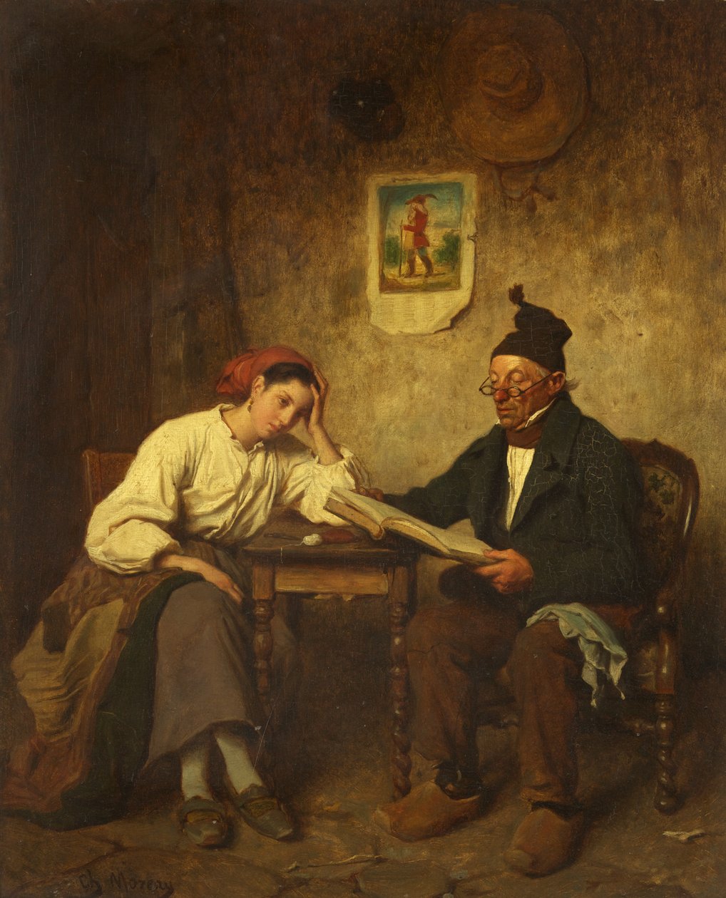 Pai e Filha (óleo sobre painel) de Charles Moreau