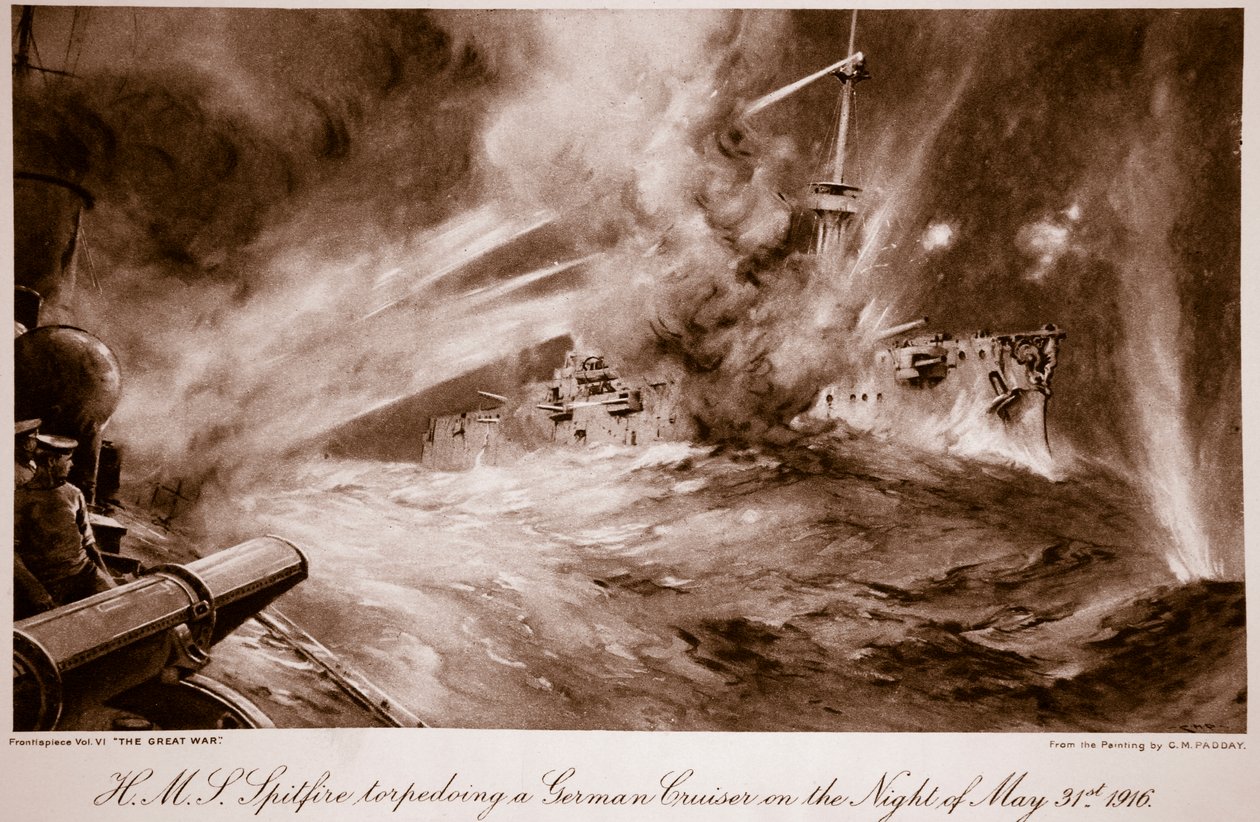 H.M.S Spitfire a torpedear um cruzador alemão na noite de 31 de maio de Charles Murray (after) Padday