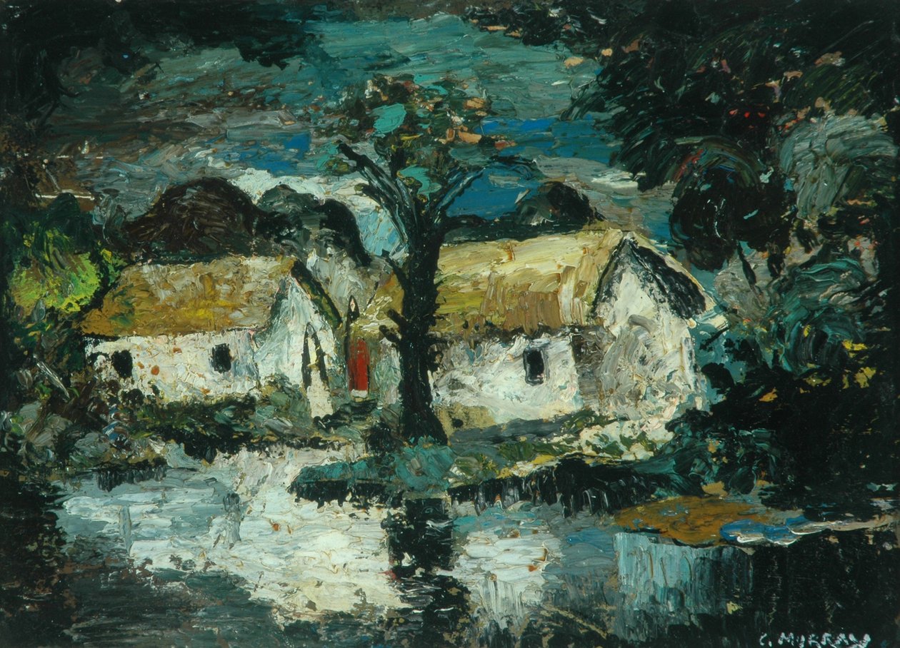 Casa de campo com riacho (óleo sobre cartão) de Charles Murray