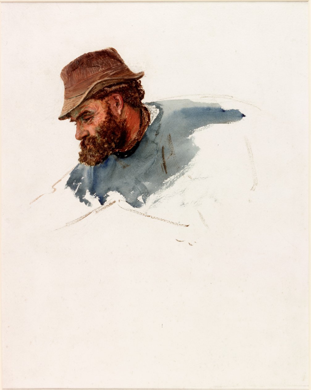Chefe de um pescador (bodycolour e aquarela sobre papel) de Charles Napier Hemy
