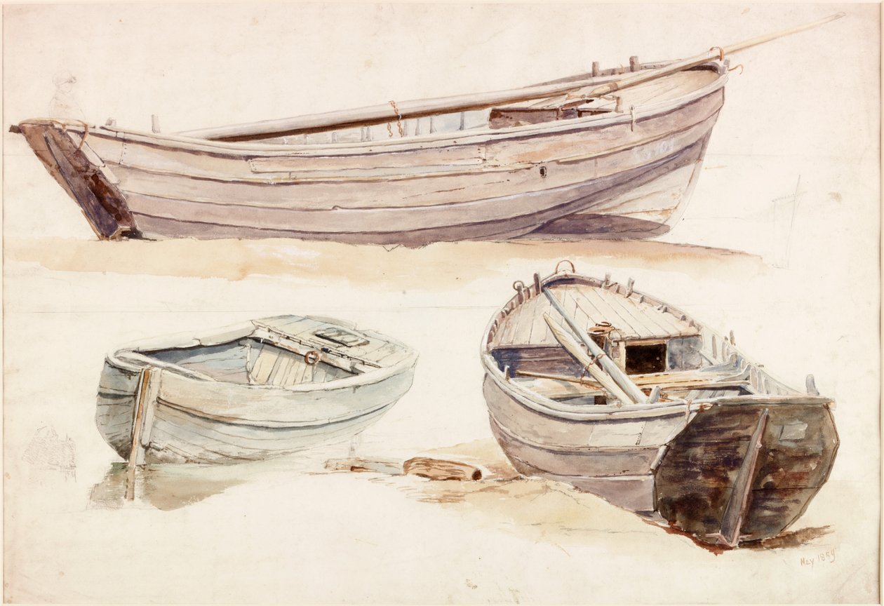 Estudos de barcos de salmão (bodycolour) de Charles Napier Hemy