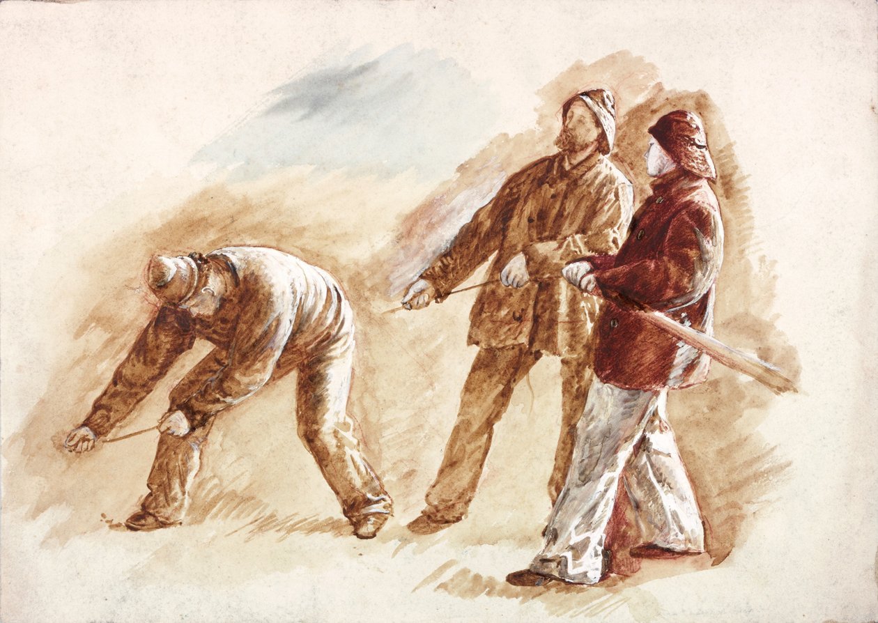Estudo dos Pescadores no Trabalho (bodycolour e aquarela sobre papel) de Charles Napier Hemy
