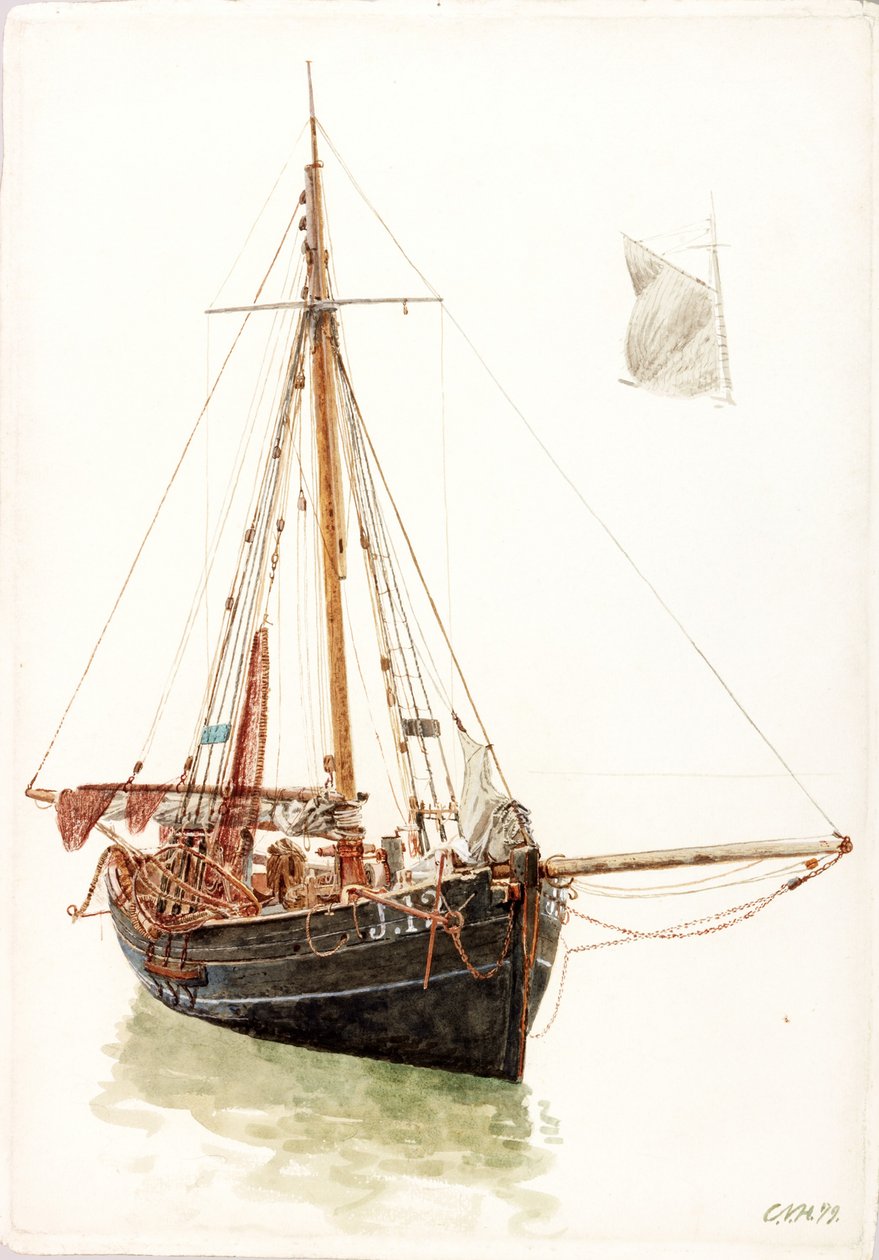 Estudo de um barco de pesca (bodycolour) de Charles Napier Hemy