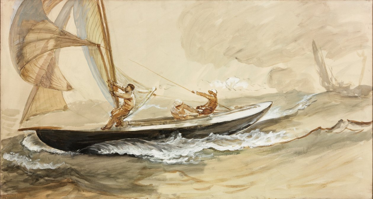 Estudo de um iate de corrida (bodycolour e aquarela sobre papel) de Charles Napier Hemy