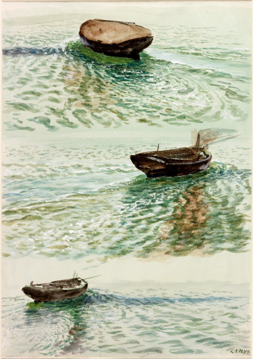 Três botes (bodycolour e aquarela sobre papel) de Charles Napier Hemy