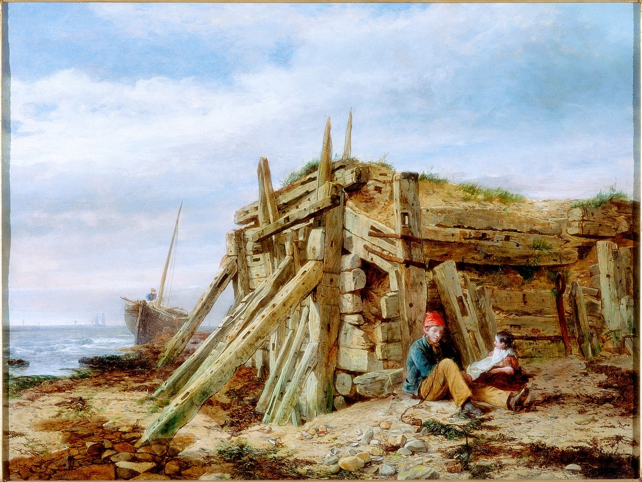 Sob o quebra-mar, c.1863 de Charles Napier Hemy