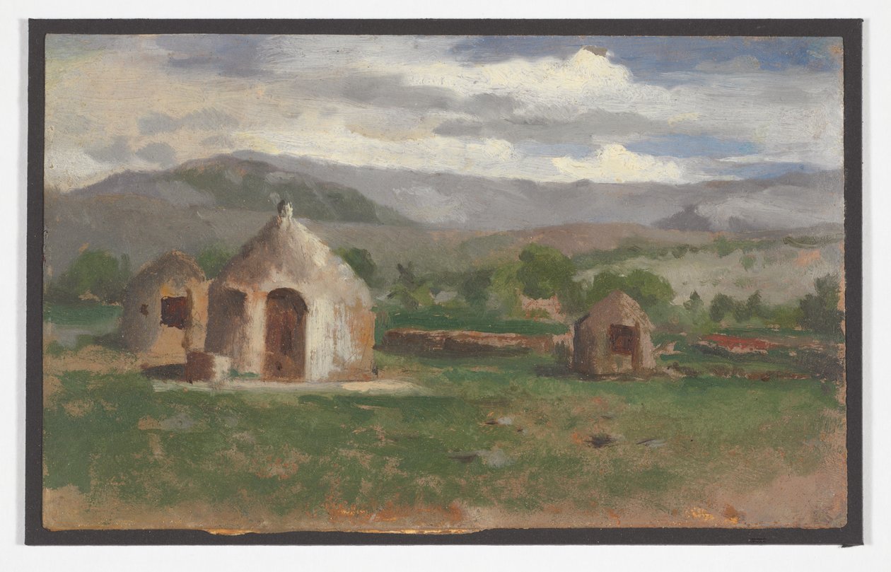 Esboço de paisagem com cabanas rústicas, Provença de Charles Nègre