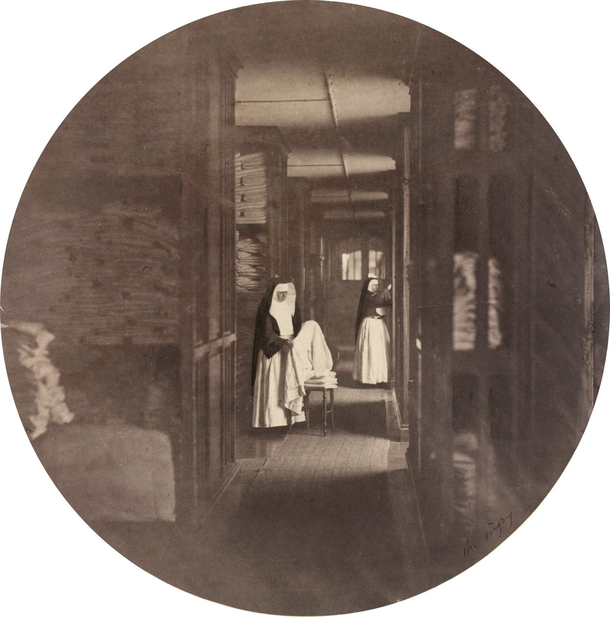 Asile Impérial de Vincennes: a sala dos lençóis, 1859 (foto) de Charles Nègre