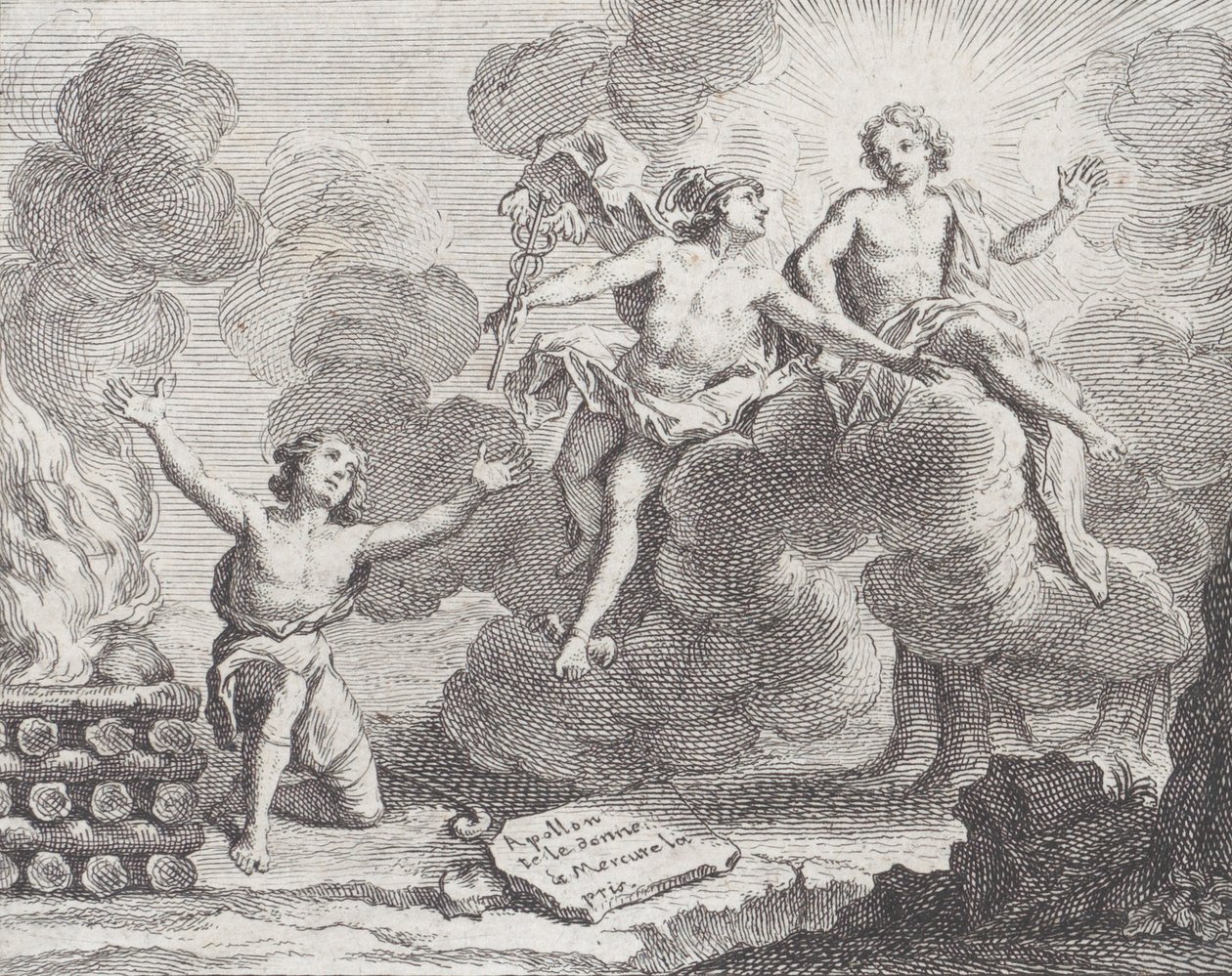 Apollo, Mercury, and the Shepherdesses, Fable X em La Motte, Fables Nouvelles, 1719., 1719. de Charles Nicolas Cochin