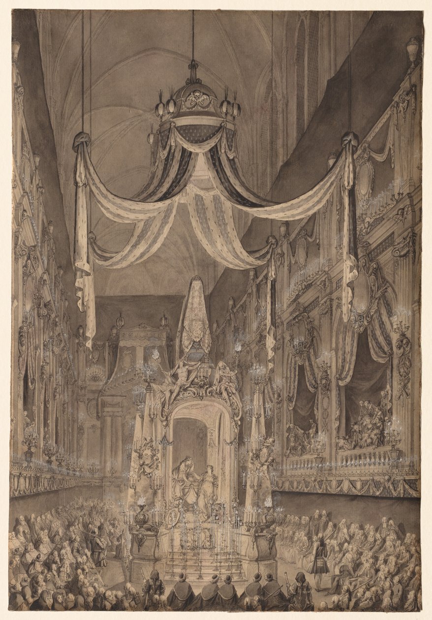 Funeral de Marie-Thérèse da Espanha, Dauphine da França, na Igreja de Nôtre Dame ... 1746, c. 1746 de Charles Nicolas Cochin