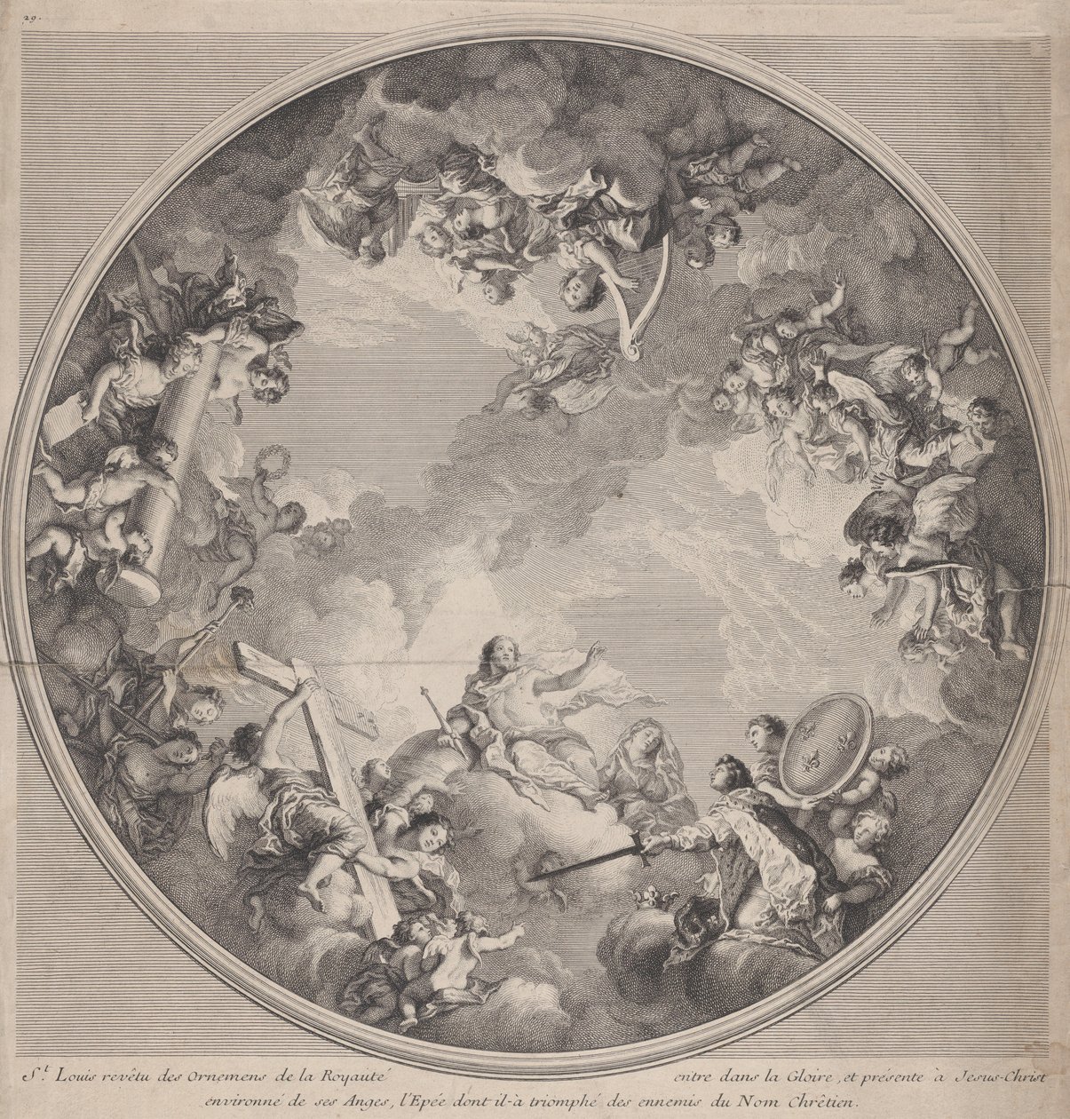 São Luís apresentando sua espada a Cristo, após um projeto de teto, 1755-90. de Charles Nicolas Cochin