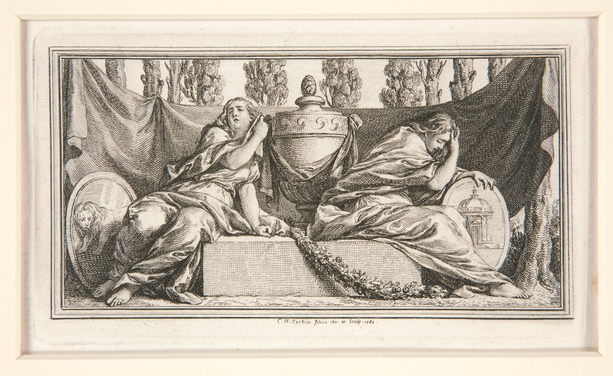 Vinheta funerária para Mme. de France, Duquesa de Parma de Charles Nicolas Cochin the younger