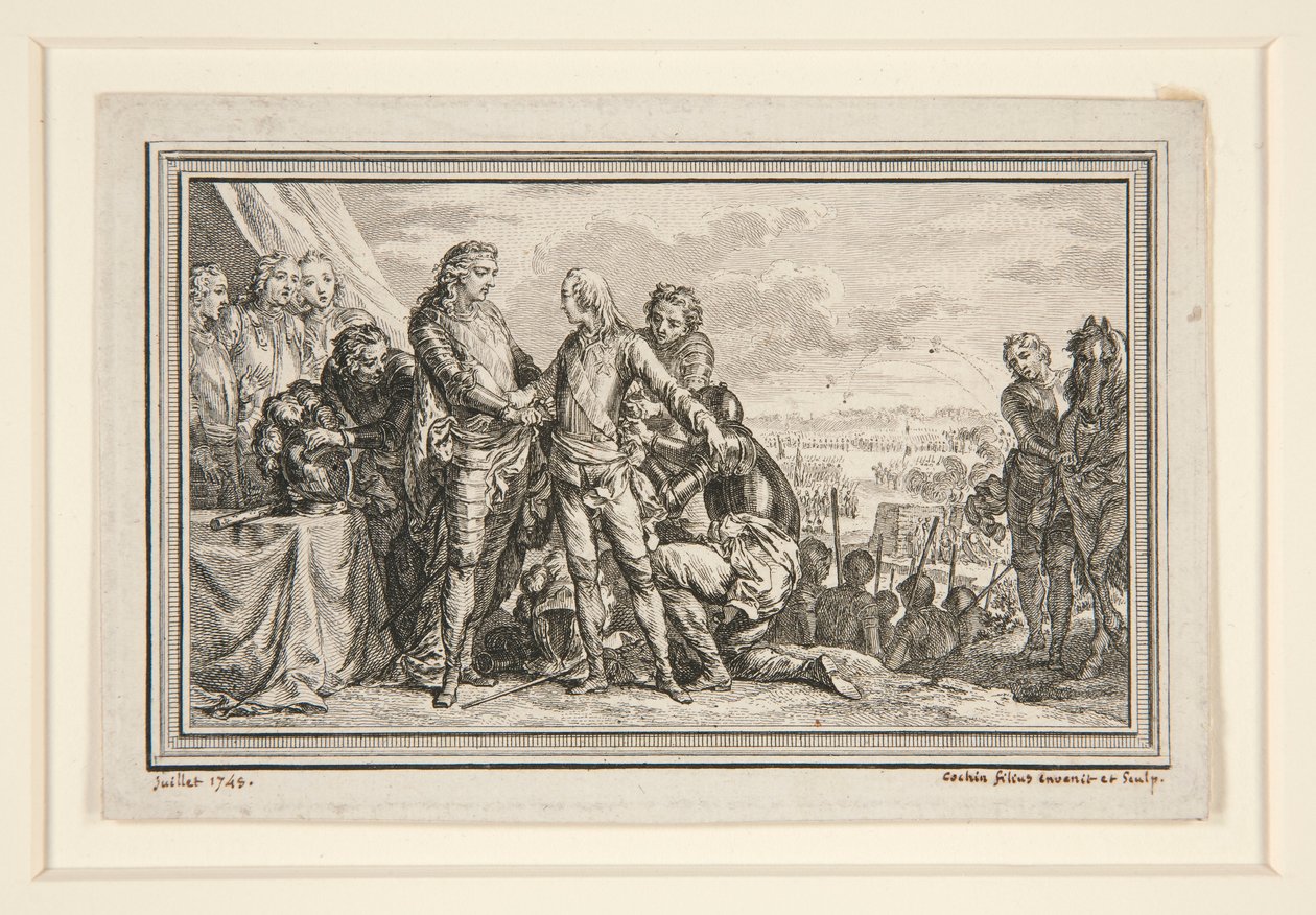 Le Roi arme le Dauphin a Fontenoy (O Rei Arma o Delfim em Fontenoy) de Charles Nicolas Cochin the younger